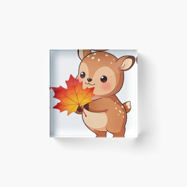 Item preview, Cute Baby Fawn Hugging Glowing Scarlet Maple Leaf designed and sold by pumsquare.