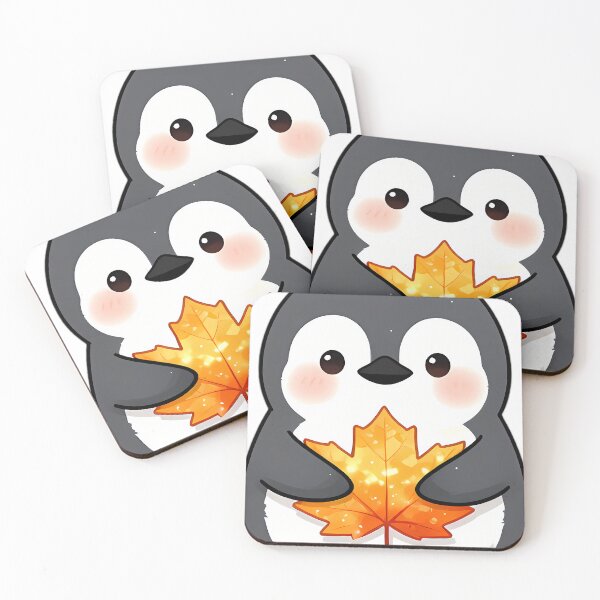 Item preview, Cute Chibi Penguin Chick Hugging Golden Amber Maple Leaf designed and sold by pumsquare.