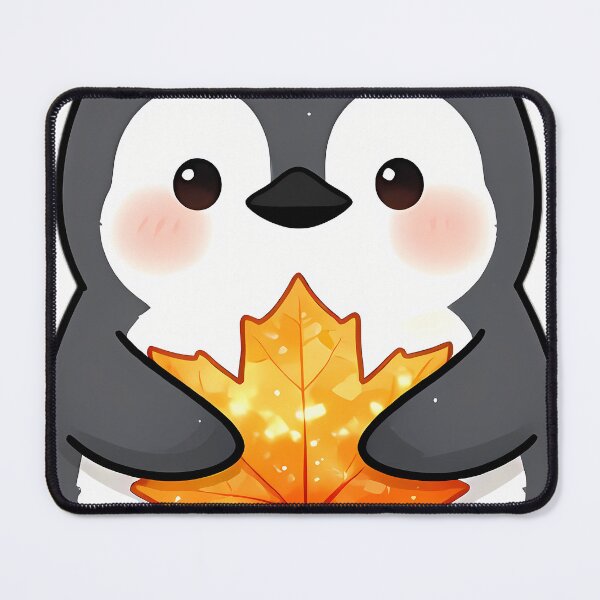 Item preview, Cute Chibi Penguin Chick Hugging Golden Amber Maple Leaf designed and sold by pumsquare.