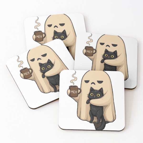 Item preview, Meh Ghost Hugging Black Cat | Funny Coffee Lover Halloween Spooky Aesthetic designed and sold by inkfluenceart.