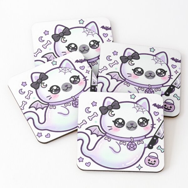Item preview, Cute Ghost Cat With Knife - Funny Spooky Halloween Kawaii Sticker designed and sold by Artistprinter.