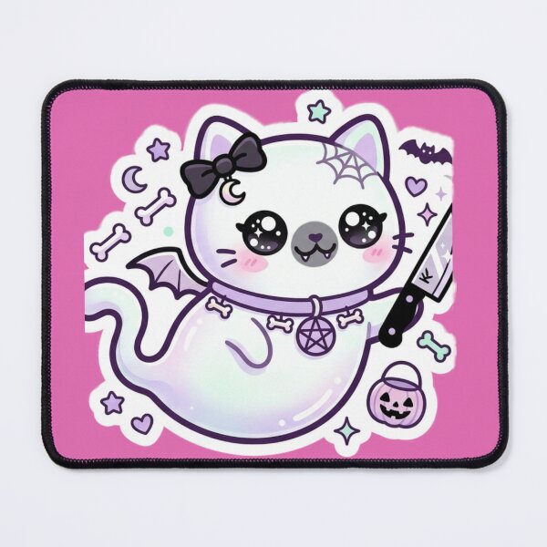 Item preview, Cute Ghost Cat With Knife - Funny Spooky Halloween Kawaii Sticker designed and sold by Artistprinter.