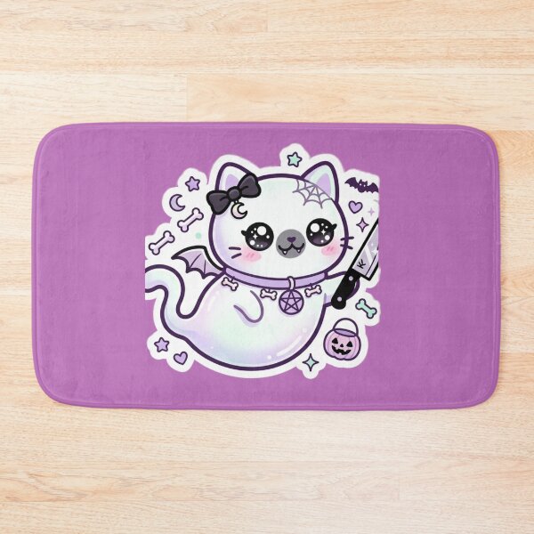 Item preview, Cute Ghost Cat With Knife - Funny Spooky Halloween Kawaii Sticker designed and sold by Artistprinter.