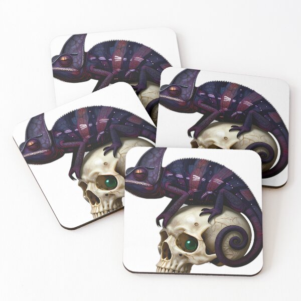 Item preview, Gothic Shadow Chameleon Carved Bone Memento Mori Skull designed and sold by IllumeInk.