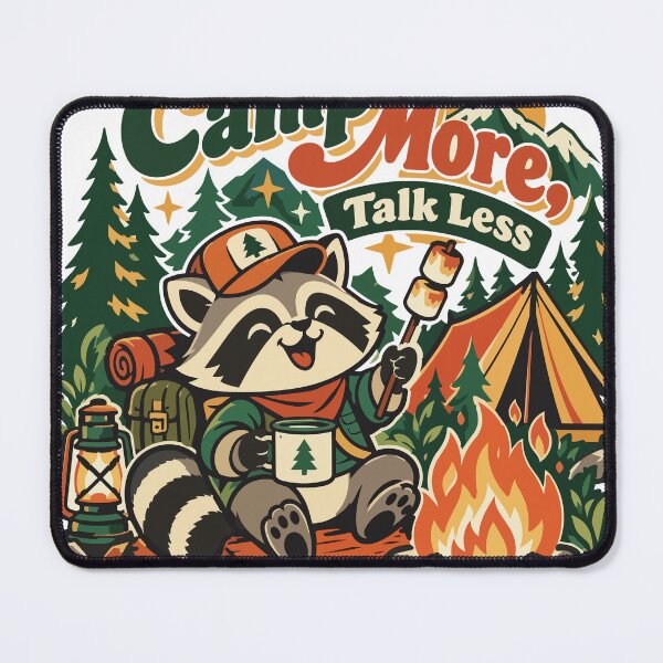 Item preview, Camp More Talk Less Raccoon Camping designed and sold by Summit Folk Studio.