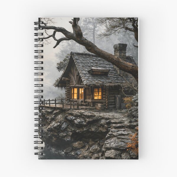 Item preview, Cozy Log Cabin by Misty Lake – Rustic Winter Forest Cottage Art Print designed and sold by Kaleidoscope Print.