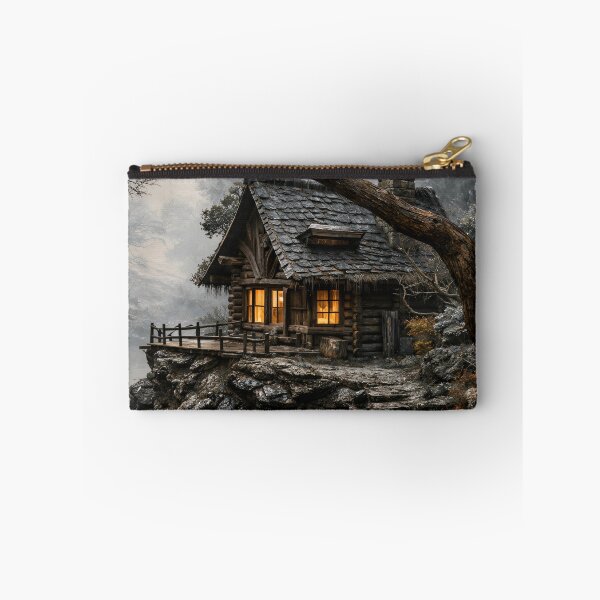 Item preview, Cozy Log Cabin by Misty Lake – Rustic Winter Forest Cottage Art Print designed and sold by Kaleidoscope Print.
