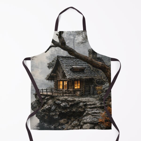 Item preview, Cozy Log Cabin by Misty Lake – Rustic Winter Forest Cottage Art Print designed and sold by Kaleidoscope Print.