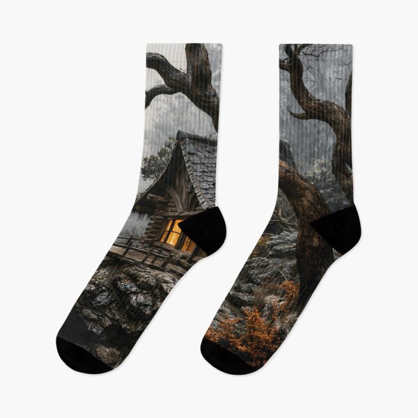 Item preview, Cozy Log Cabin by Misty Lake – Rustic Winter Forest Cottage Art Print designed and sold by Kaleidoscope Print.