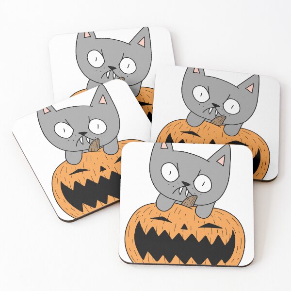 Item preview, pumpkin and mean cat - gray designed and sold by motherbrainart.