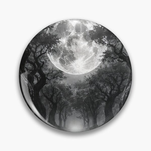 Item preview, Full Moon Over Ancient Black Forest – Gothic Monochrome Fantasy Landscape Art Print designed and sold by Kaleidoscope Print.