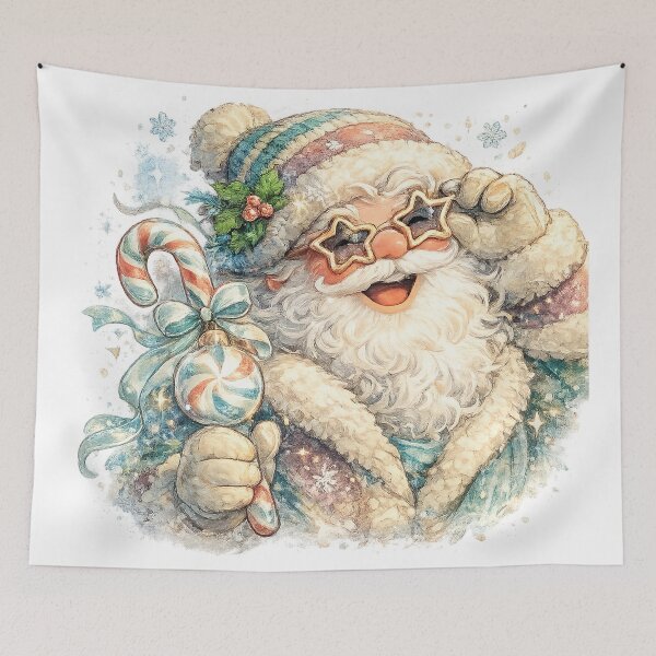 Item preview, Jolly Santa Candy Cane Christmas Watercolor Winter Holiday Art Design designed and sold by inkoutninja.