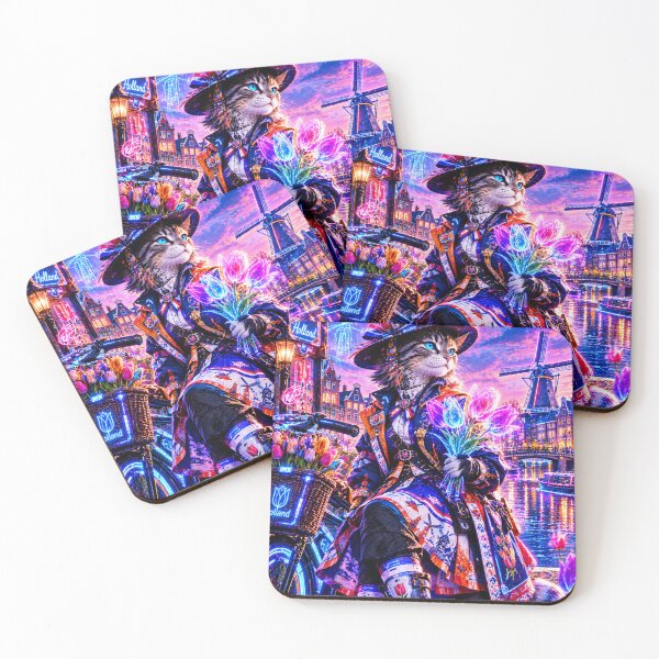 Artikelvorschau, Neon Dutch Cat – Amsterdam Tulip & Windmill entworfen und verkauft von Neon Riot Studio.