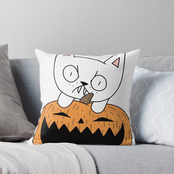 Item preview, pumpkin and mean cat - white designed and sold by motherbrainart.