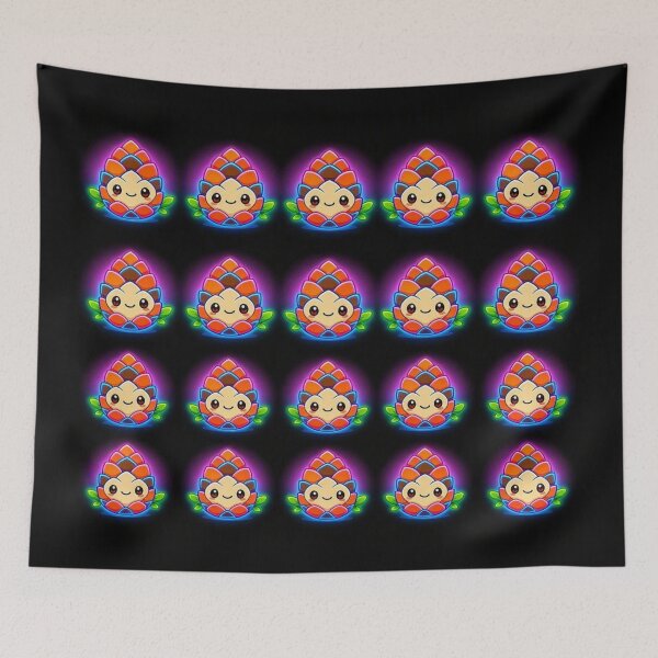 Item preview, Cyber Kawaii Neon Pinecone in Ripped Gold Frame & Neon Seamless Pattern designed and sold by Breezes-of-Ida.