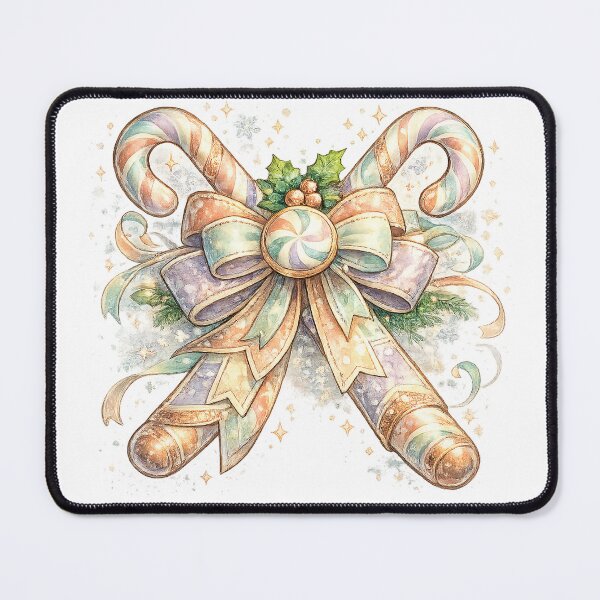 Item preview, Pastel Candy Cane Bow Christmas Watercolor Peppermint Holiday Art Design designed and sold by inkoutninja.