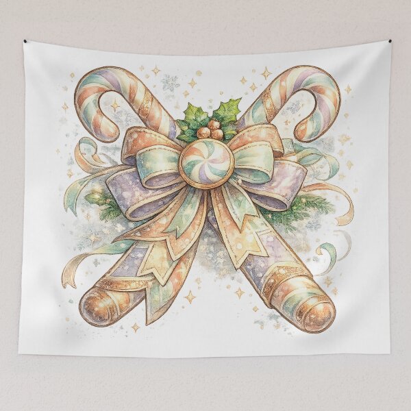 Item preview, Pastel Candy Cane Bow Christmas Watercolor Peppermint Holiday Art Design designed and sold by inkoutninja.