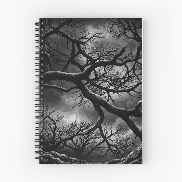 Item preview, Twisted Black Trees Under Stormy Sky – Gothic Dark Forest Fantasy Art Print designed and sold by Kaleidoscope Print.