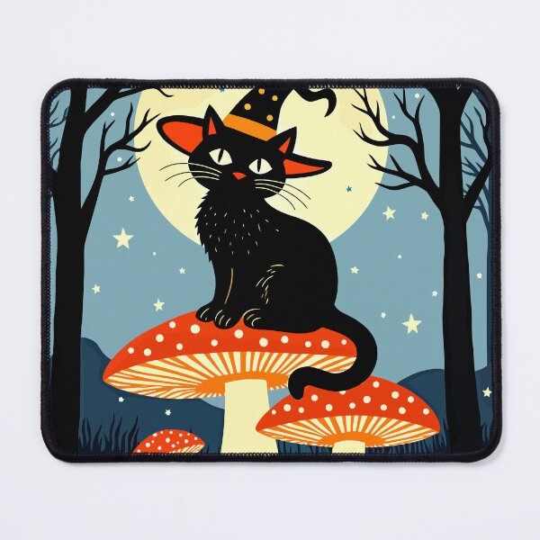 Item preview, A Little Black Witchy Cat Sitting On A Toadstool 1 designed and sold by taiche.
