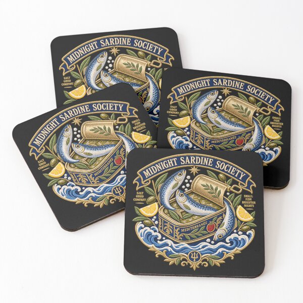 Item preview, Vintage Sardine Embroidery – Midnight Sardine Society Mediterranean Food Art designed and sold by Emoji Emblems.