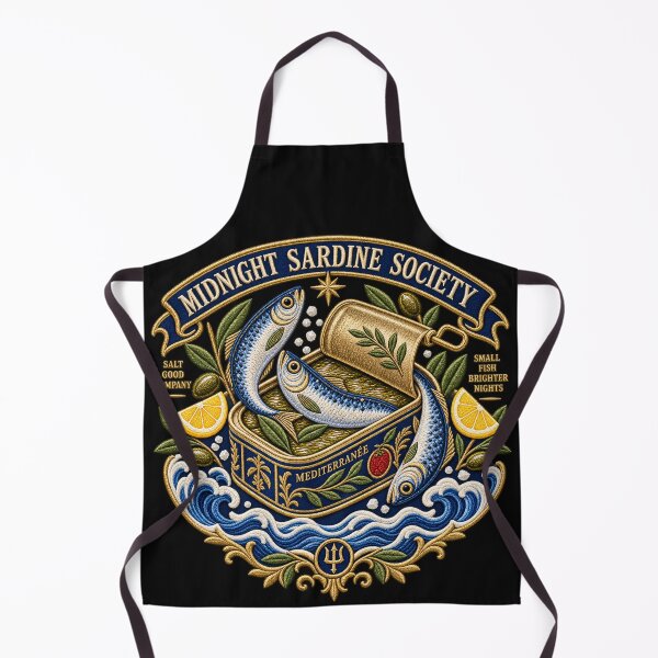Item preview, Vintage Sardine Embroidery – Midnight Sardine Society Mediterranean Food Art designed and sold by Emoji Emblems.
