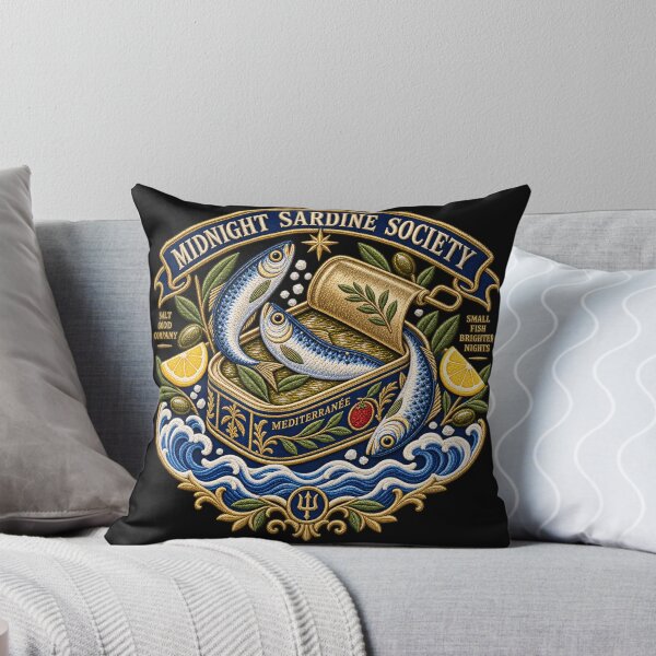 Item preview, Vintage Sardine Embroidery – Midnight Sardine Society Mediterranean Food Art designed and sold by Emoji Emblems.