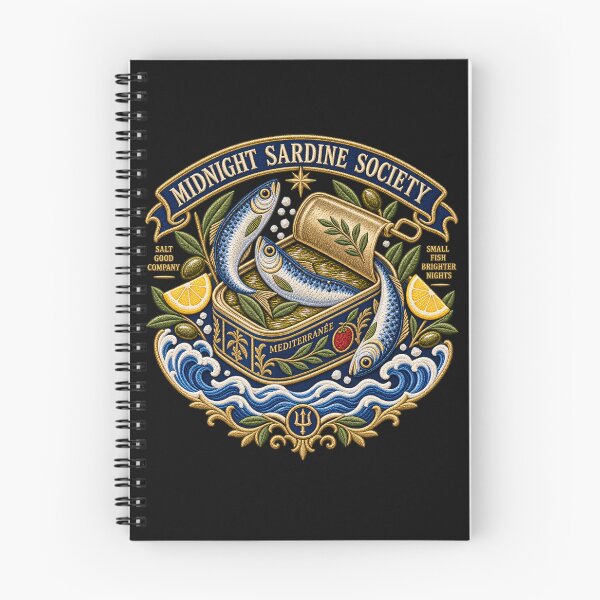 Item preview, Vintage Sardine Embroidery – Midnight Sardine Society Mediterranean Food Art designed and sold by Emoji Emblems.
