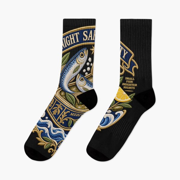 Item preview, Vintage Sardine Embroidery – Midnight Sardine Society Mediterranean Food Art designed and sold by Emoji Emblems.