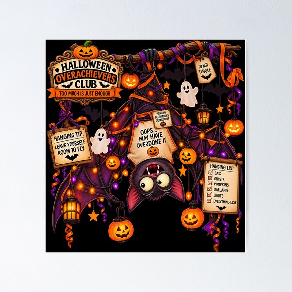 Item preview, ⚡HALLOWEEN OVERACHIEVERS CLUB - Bertie Bat's Hanging Decorations Department - dark version designed and sold by WheelieGdArt.
