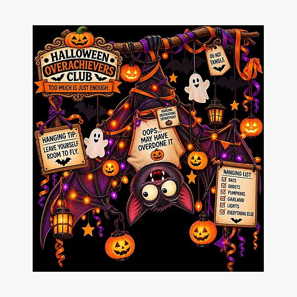 Item preview, ⚡HALLOWEEN OVERACHIEVERS CLUB - Bertie Bat's Hanging Decorations Department - dark version designed and sold by WheelieGdArt.