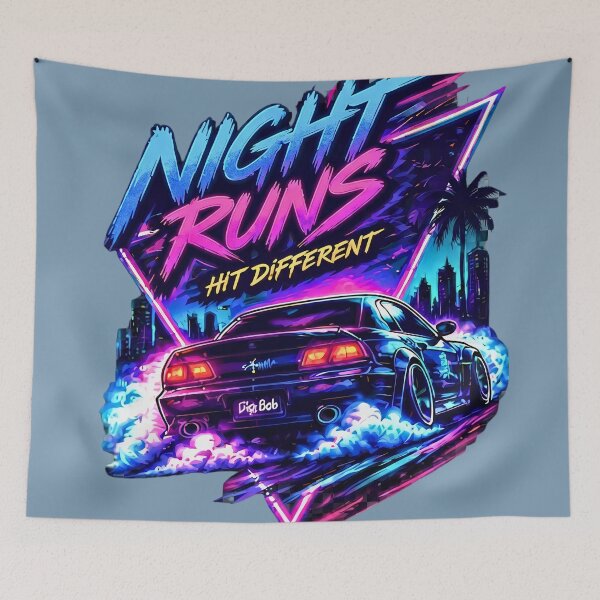 Item preview, Night Runs Hit Different Synthwave Retro Car JDM Aesthetic Classic T-Shirt   designed and sold by digitalbob60.