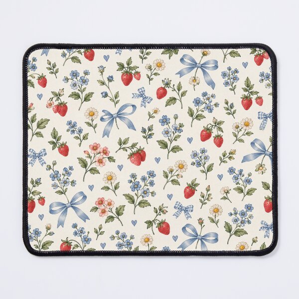 Item preview, Blue Floral Strawberry Bow Pattern designed and sold by Glottopia.