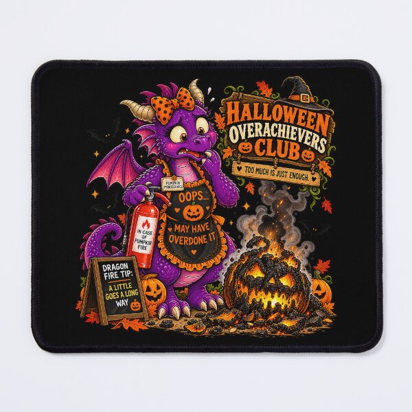 Item preview, ⚡HALLOWEEN OVERACHIEVERS CLUB - Doris Dragon’s Pumpkin Fire Disaster - dark version designed and sold by WheelieGdArt.