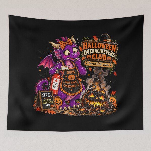 Item preview, ⚡HALLOWEEN OVERACHIEVERS CLUB -  Doris Dragon’s Pumpkin Fire Disaster - dark version designed and sold by WheelieGdArt.