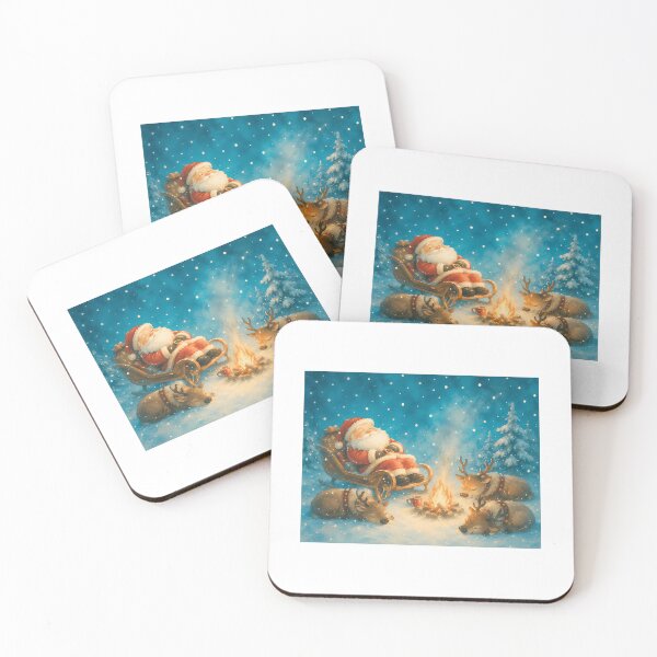 Item preview, Sleeping Santa Claus On A Sleigh With Reindeer  Watercolor Christmas Illustration designed and sold by funkieedesigns.