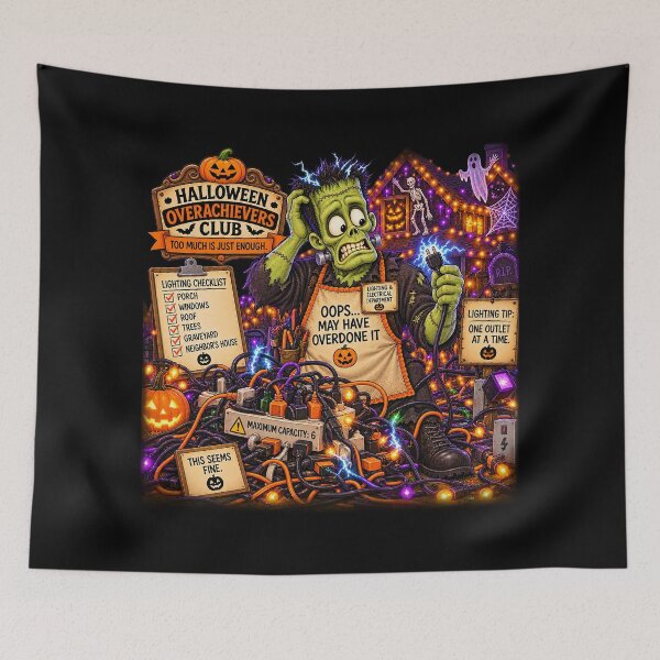 Item preview, ⚡HALLOWEEN OVERACHIEVERS CLUB -  Frank's Lighting & Electrical Department - dark version designed and sold by WheelieGdArt.