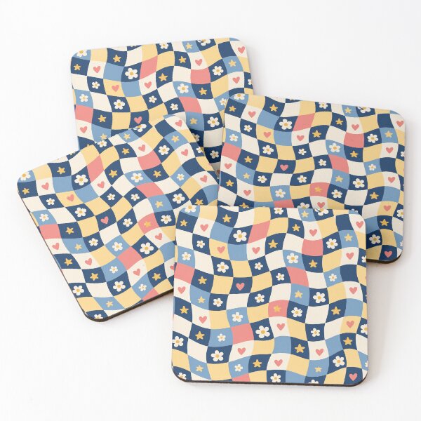 Item preview, Retro Wavy Checkerboard Daisy Heart Pattern designed and sold by Glottopia.