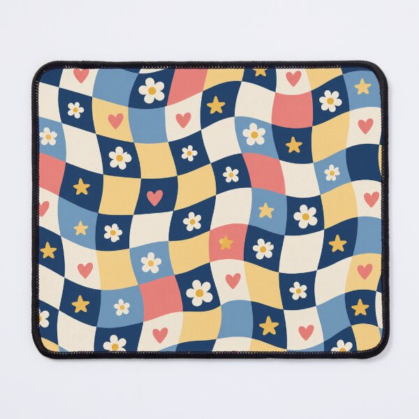 Item preview, Retro Wavy Checkerboard Daisy Heart Pattern designed and sold by Glottopia.