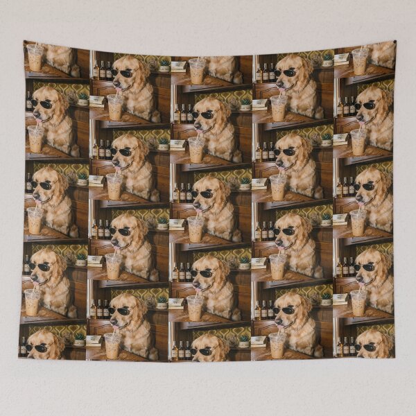 Item preview, Golden Retriever Drinking Iced Coffee Retro Cafe Mug designed and sold by creativerooney.