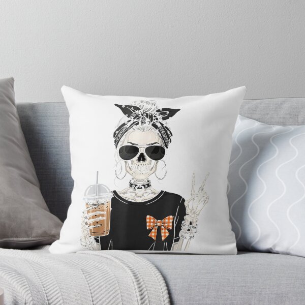 Item preview, Skeleton Girl Drinking Coffee Peace Sign Graphic Tee Women T-Shirt designed and sold by VendaVirtualVip.