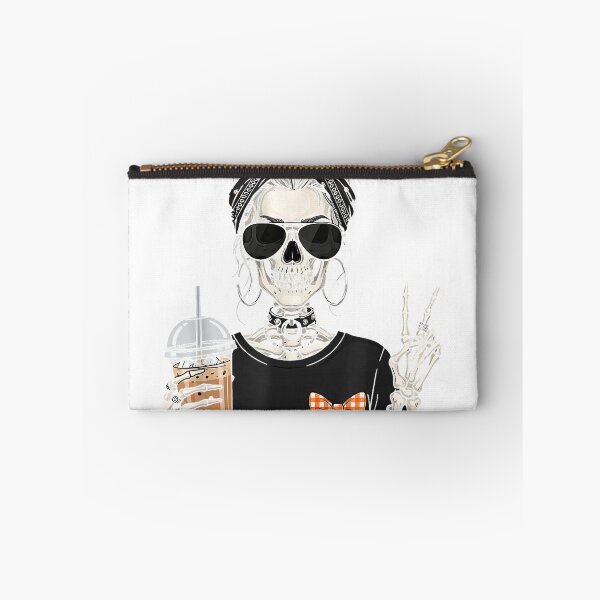 Item preview, Skeleton Girl Drinking Coffee Peace Sign Graphic Tee Women T-Shirt designed and sold by VendaVirtualVip.