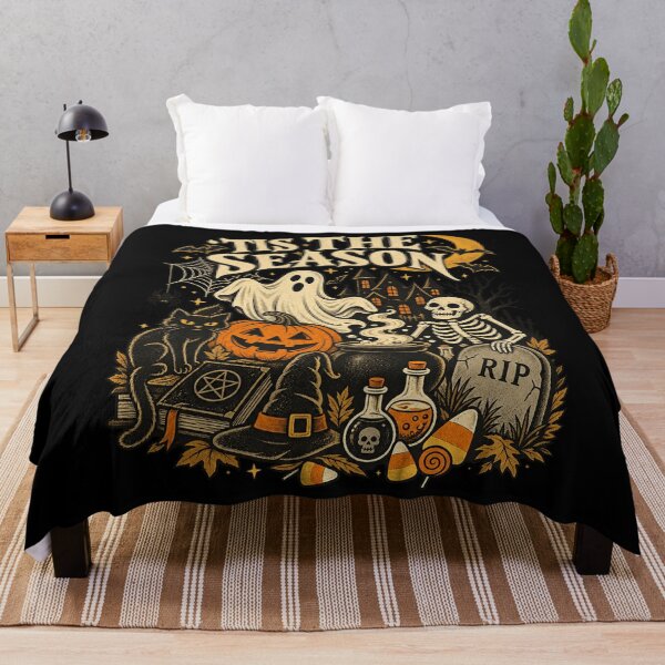 Item preview, Tis The Season Spooky Retro Halloween Ghost Skeleton Witch Design designed and sold by RamonaTeal.