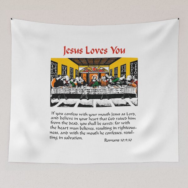 Item preview, Jesus Loves You Last Supper Christian Faith Romans 10:9 Bible Graphic designed and sold by InOtterNew.