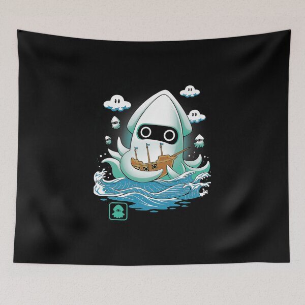 Item preview, Blooper Mario Ukiyo E Ocean Squid Pirate Ship Art designed and sold by bonizem.
