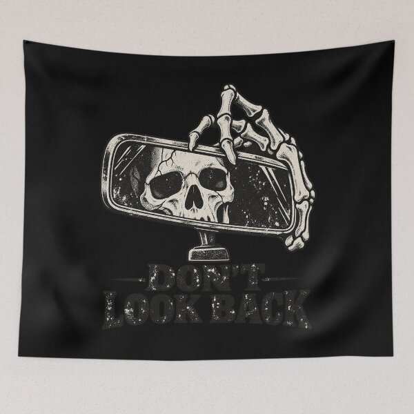 Item preview, Don't Look Back Skull Rearview Mirror Gothic Retro Ink Design designed and sold by RamonaTeal.