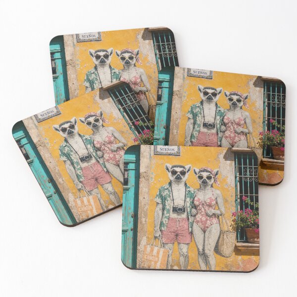 Item preview, Lemur Beach Tourists Retro Art, Mexican Wall Street Art, Funny Lemur Summer Design, Vintage Beach Illustration designed and sold by Jandedan.