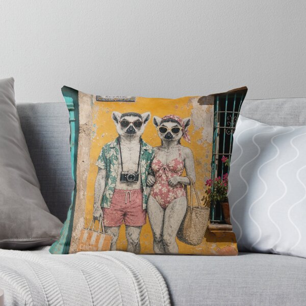 Artikelvorschau, Lemurenstrand-Touristen-Retro-Kunst, mexikanische Wall-Street-Kunst, lustiges Lemuren-Sommerdesign, Vintage-Strandillustration entworfen und verkauft von Jandedan.
