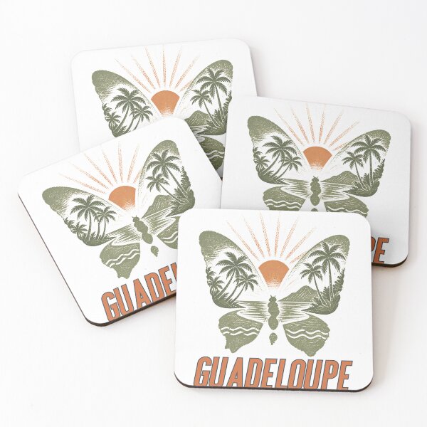 Item preview, Guadeloupe Vintage Butterfly - Retro Tropical Sunset Travel Poster designed and sold by heritage-supply.