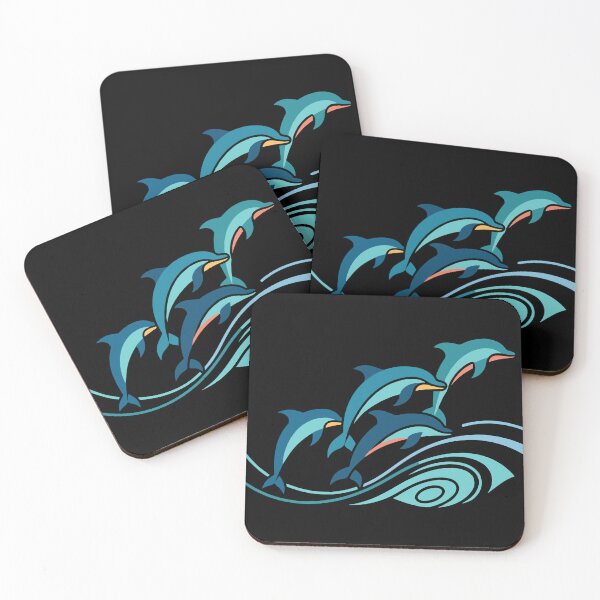 Item preview, Abstract Jumping Dolphins Design in Waves with Dynamic Shapes designed and sold by ElegantOutlines.