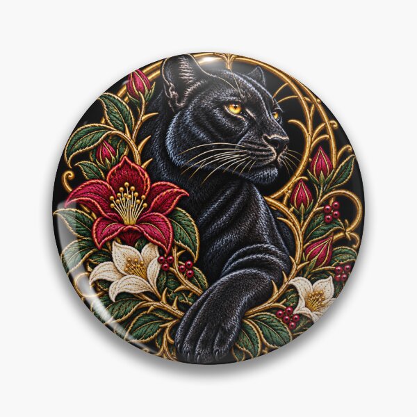 Item preview, Black Panther Embroidery – Luxury Botanical Art Nouveau Wildlife Crest designed and sold by Emoji Emblems.